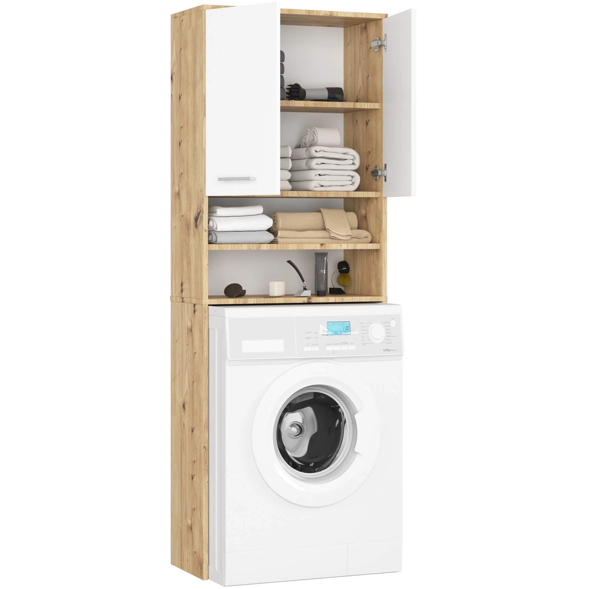 Bookcase bathroom post over washing machine 180 cm 2 doors 4 shelves artisan white Brand Akord