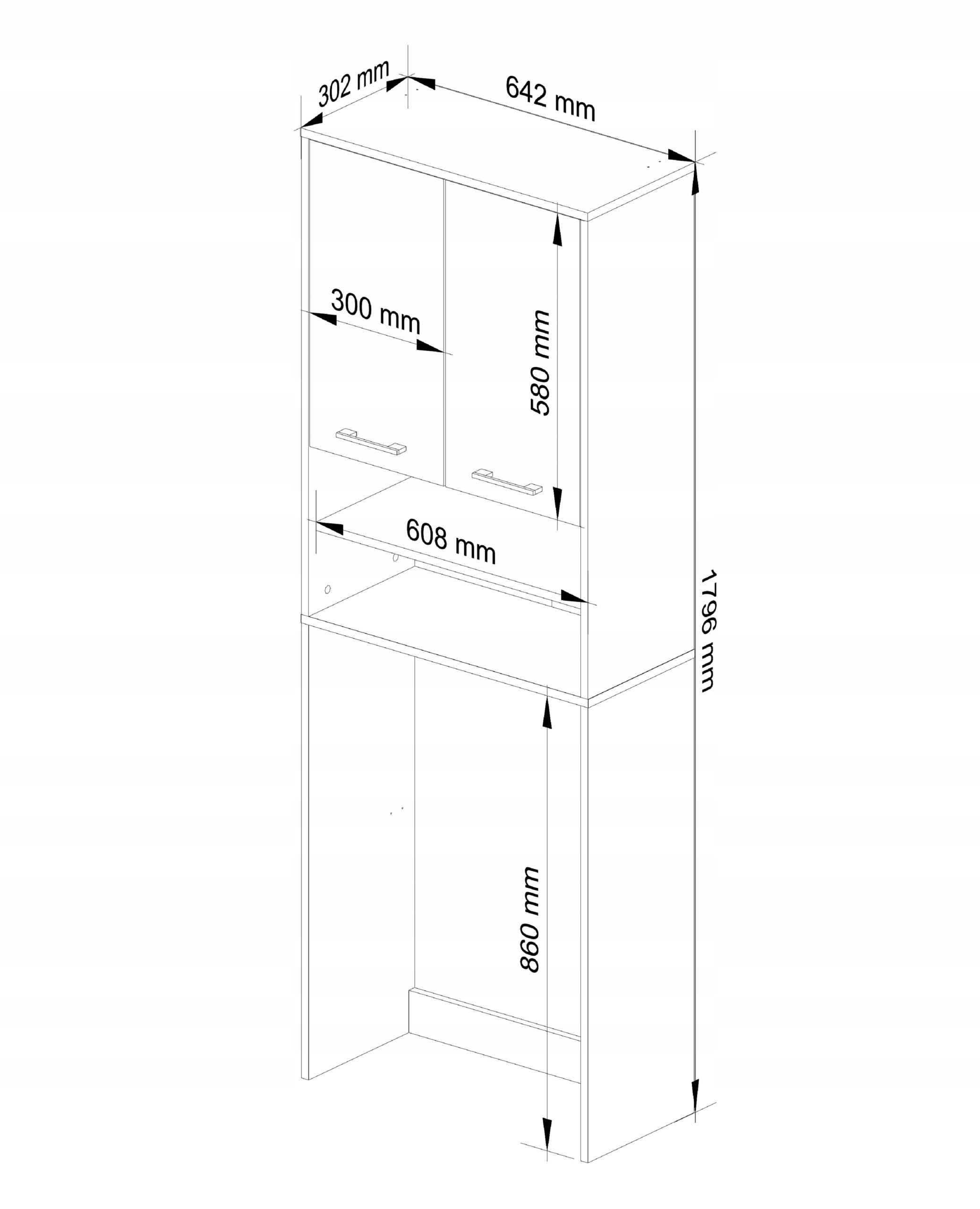 Bookcase bathroom post over washing machine 180 cm 2 doors 4 shelves artisan white Furniture color artisan oak