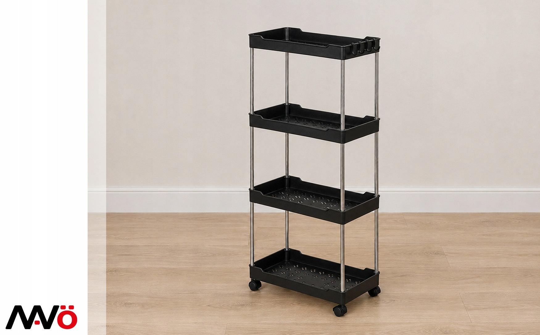 Bookcase on wheels MAVÖ bathroom kitchen trolley organizer 4 shelves black Packaging status original