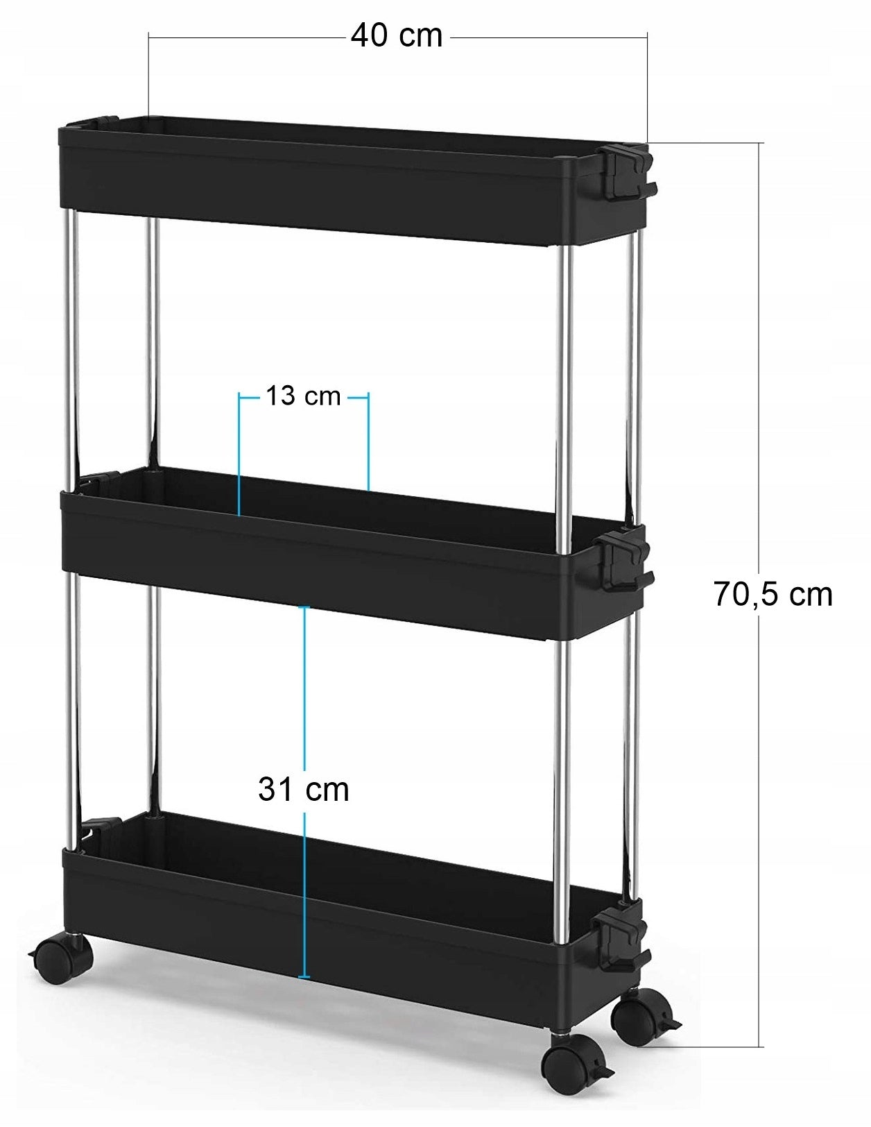 Bookcase on wheels with 3 shelves for the bathroom, narrow mobile helper Brand Lacarte