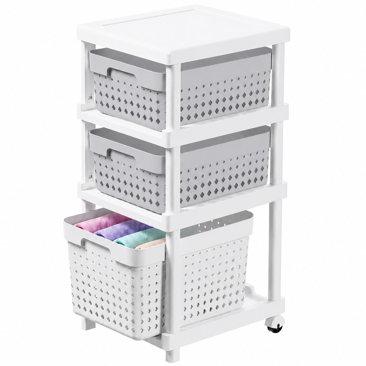 Bookcase with baskets bathroom chest of drawers shelf on wheels for office room 3 basket