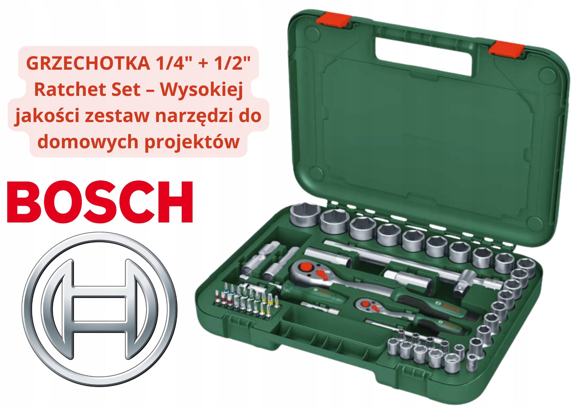 Bosch Set of 57 tools Bits Overheads 2 ratchets 1/4" + 1/2" 1600A02Z9G Brand Bosch