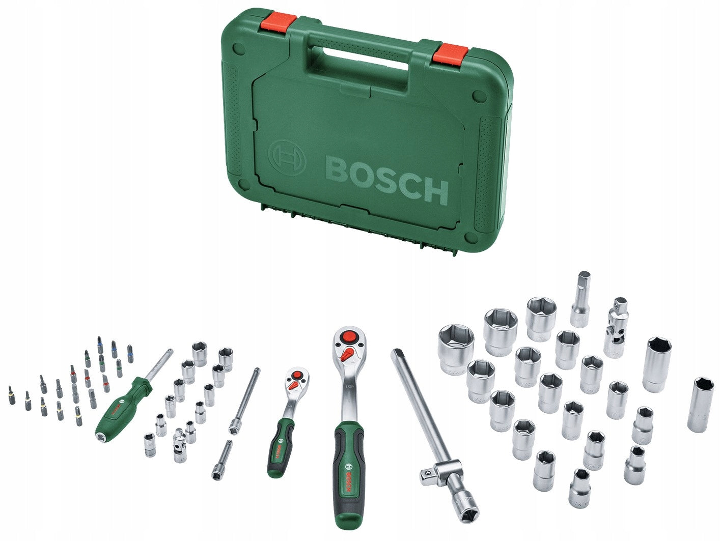Bosch Set of 57 tools Bits Overheads 2 ratchets 1/4" + 1/2" 1600A02Z9G