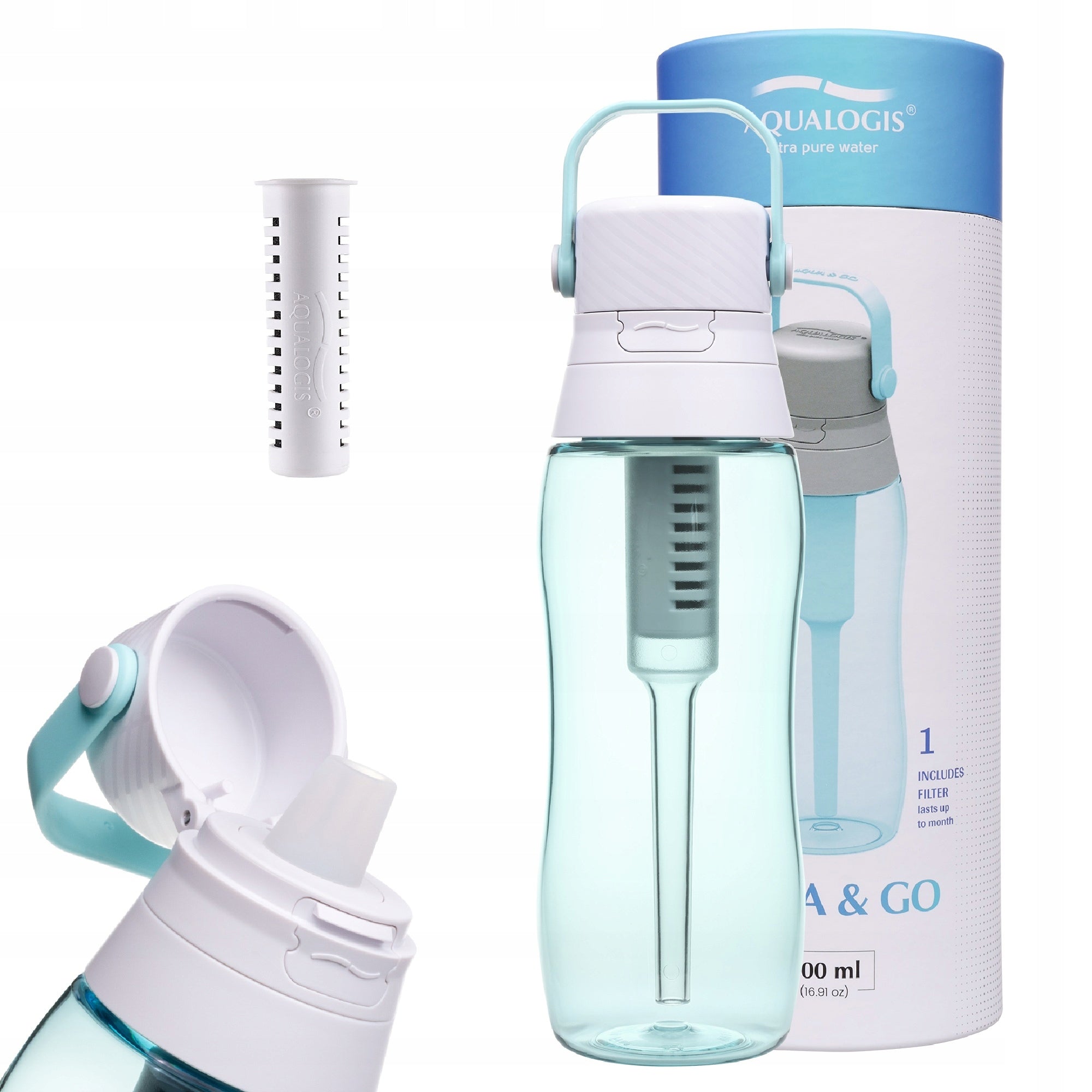 Bottle Filter Bottle with Filter Aqualogis Aqua&Go Blue 500ml Packaging status original