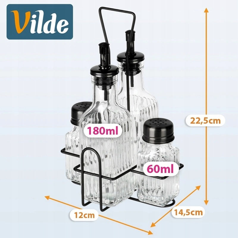 Bottles for olive oil and vinegar, seasonings in a rack 5 el. Vilde Brand Vilde
