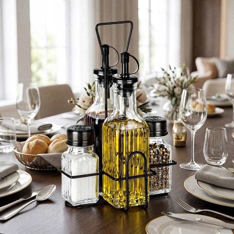 Bottles for olive oil and vinegar, seasonings in a rack 5 el. Vilde Color clear
