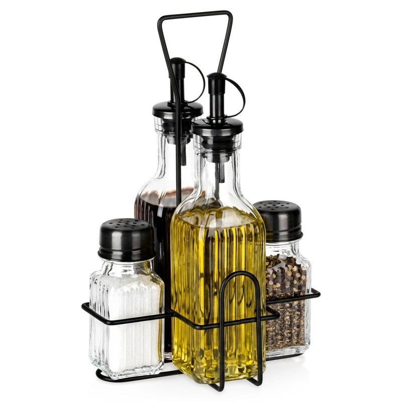 Bottles for olive oil and vinegar, seasonings in a rack 5 el. Vilde