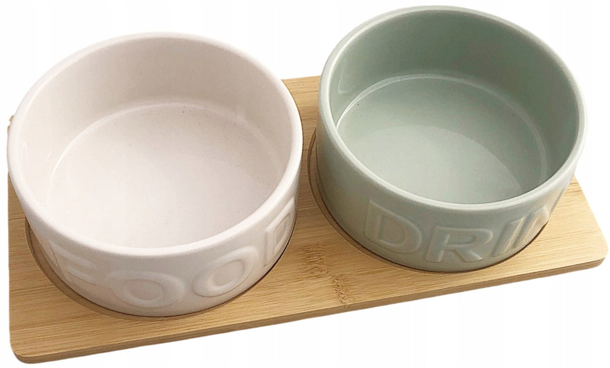 Bowl Ceramic Food Bowl Dog Cat Food on Bamboo Stand Brand no brand