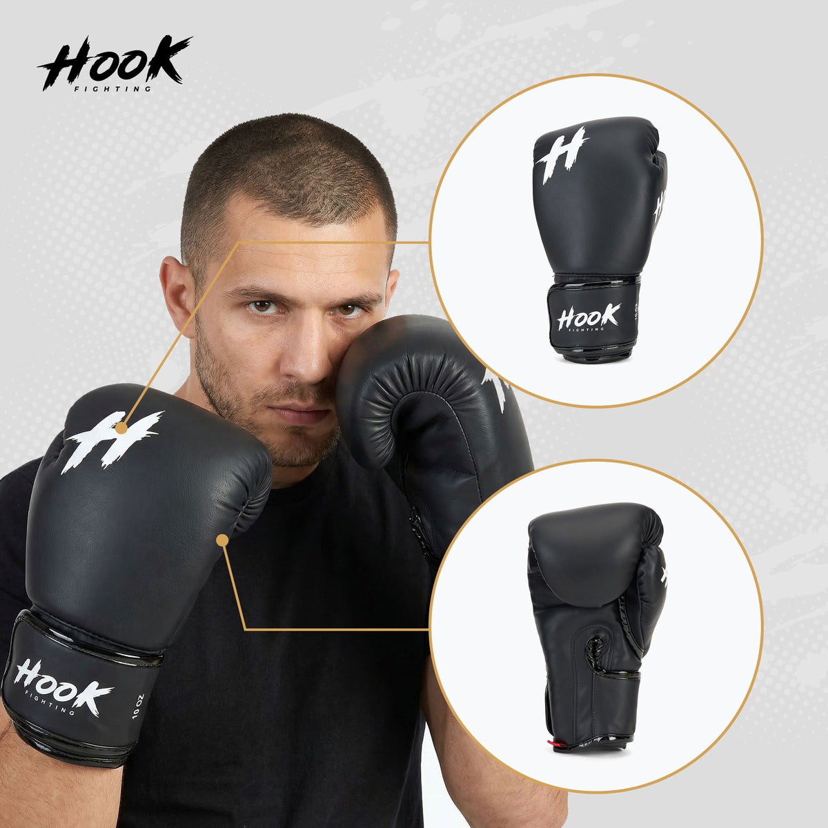 Boxing Gloves 14oz Sparring Black HOOK FIGHTING Ready To Spar Brand HOOK FIGHTING