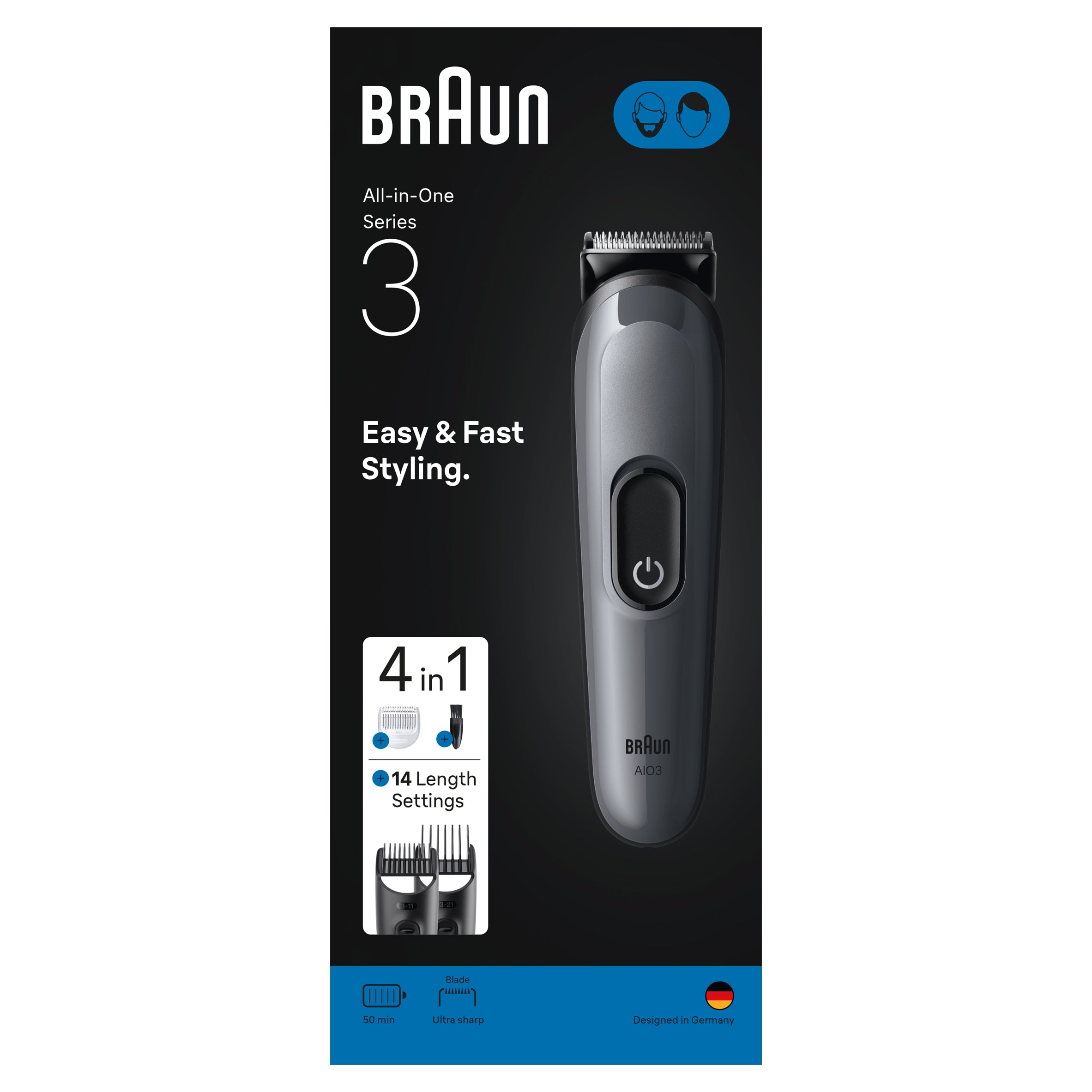Braun Series 3 AIO3500 Men's Body Care Set 4in1, 14 Length Settings