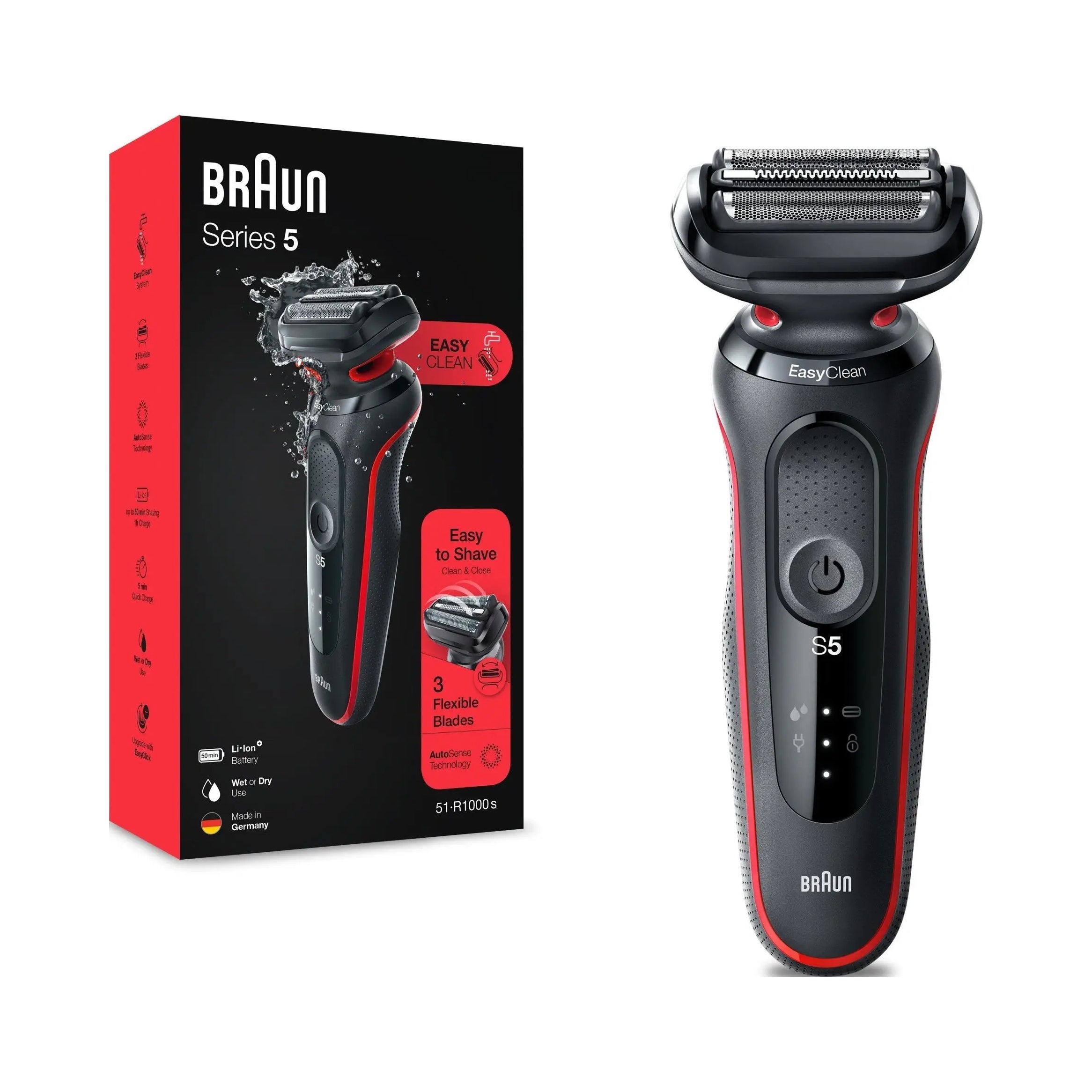 Braun Series 5 51-R1000s black and red foil shaver