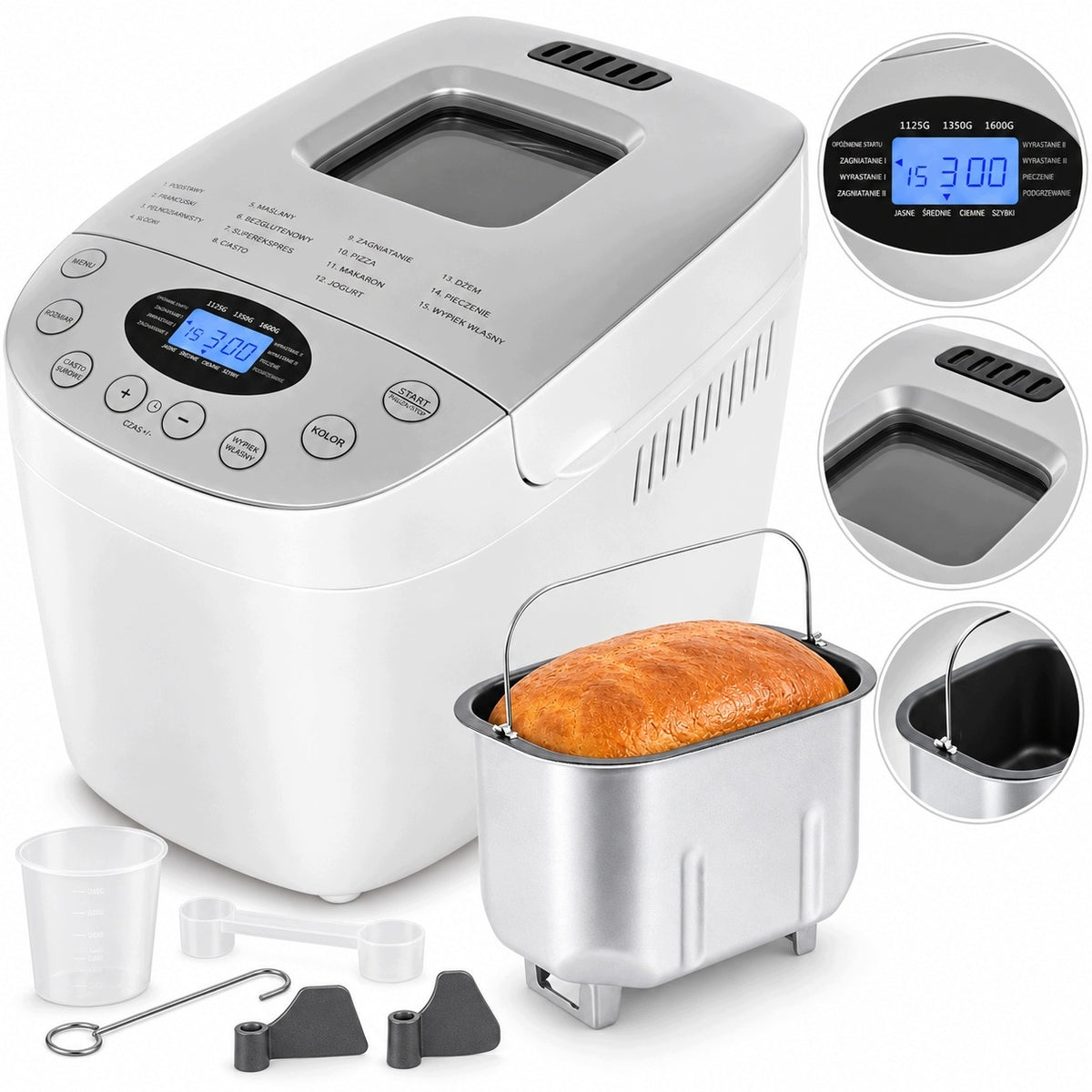 Bread machine 850 W 15 programs 1600 g 2 stirrers menu PL