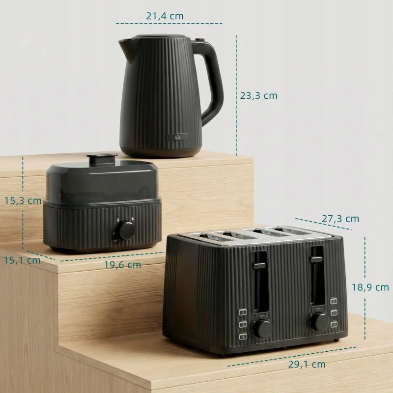 Breakfast Set 3in1 Kettle Toaster Egg Cooker Black Brand Homcom