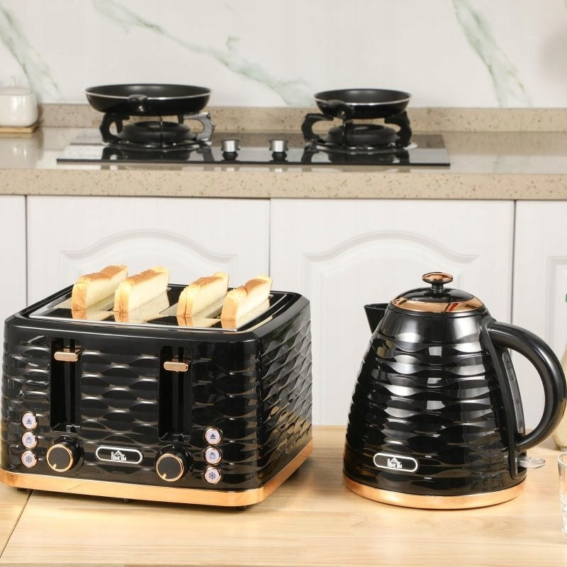 Breakfast Set Kettle 17L 4-Slice Toaster Black
