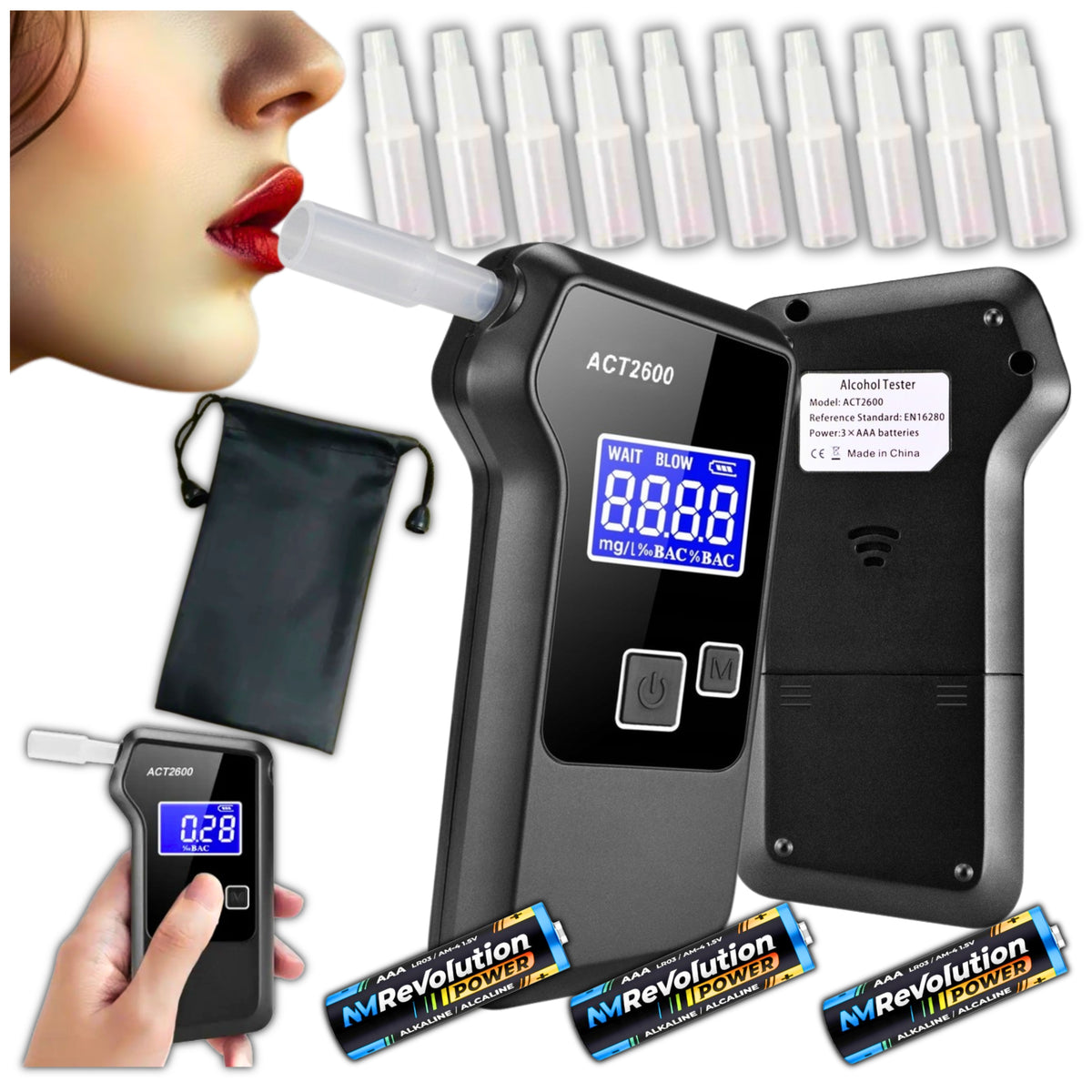 Breathalyzer ACT2600 electrochemical calibration ORIGINAL 10 MOUTHPIECES sensor