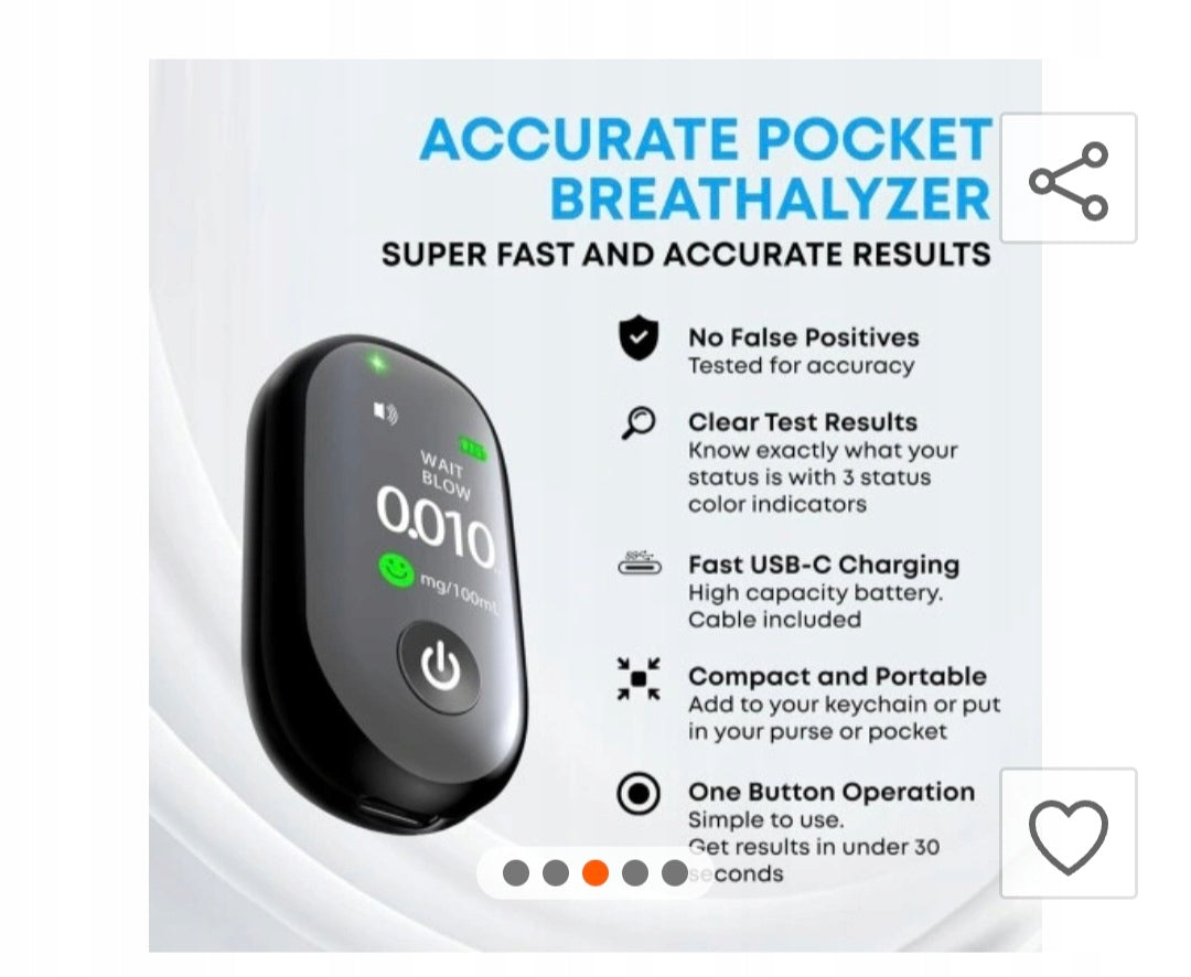 Breathalyzer G1 USB-C LED Sobriety Tester LCD Rechargeable Manufacturer code G1