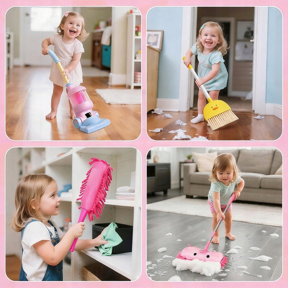 Broom Cleaning Kit Drawer Dustpan For Children Pink Packaging status original