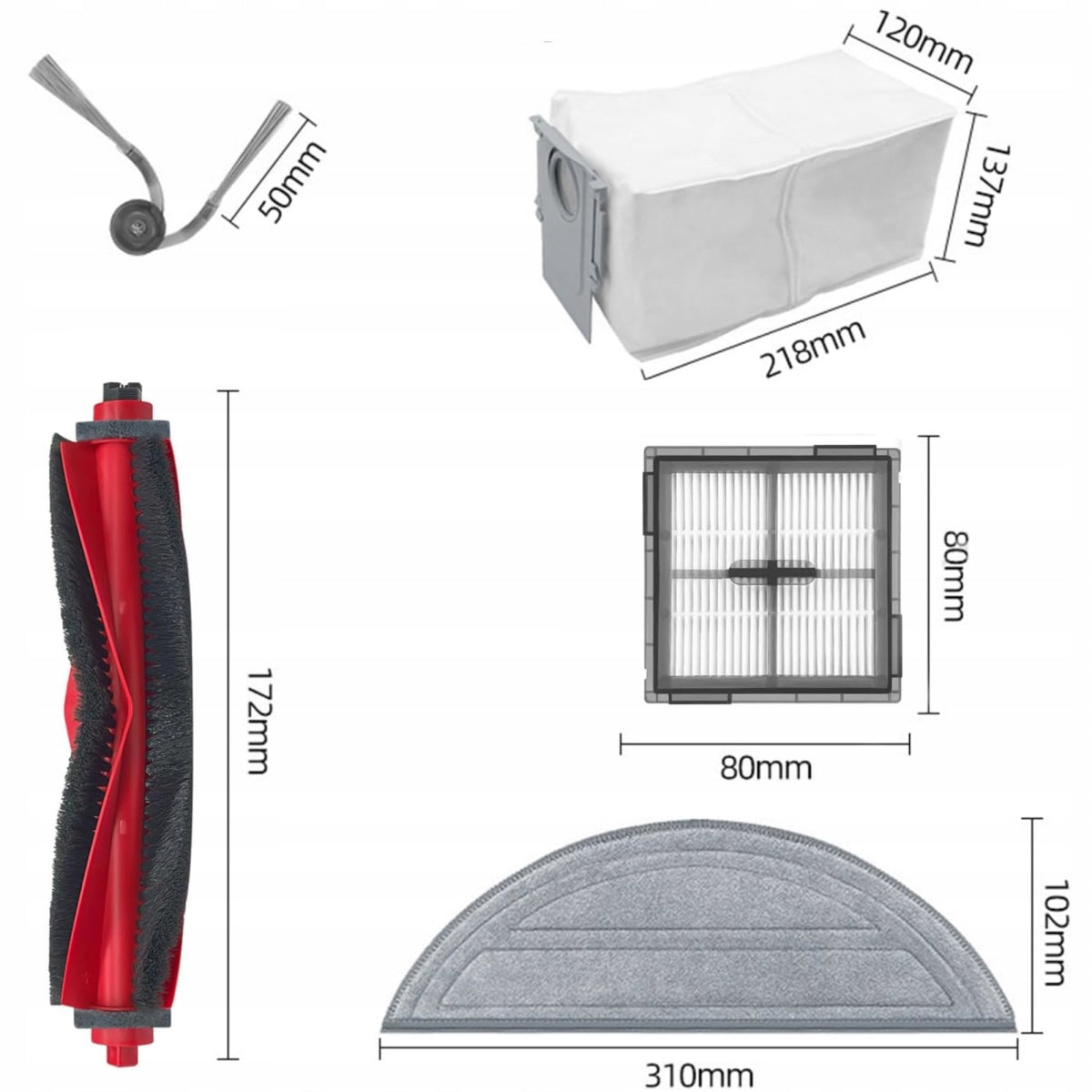 Brush set filters mop bags for Roborock Q10 S5/Q10V/Q10 VF Manufacturer code 68233
