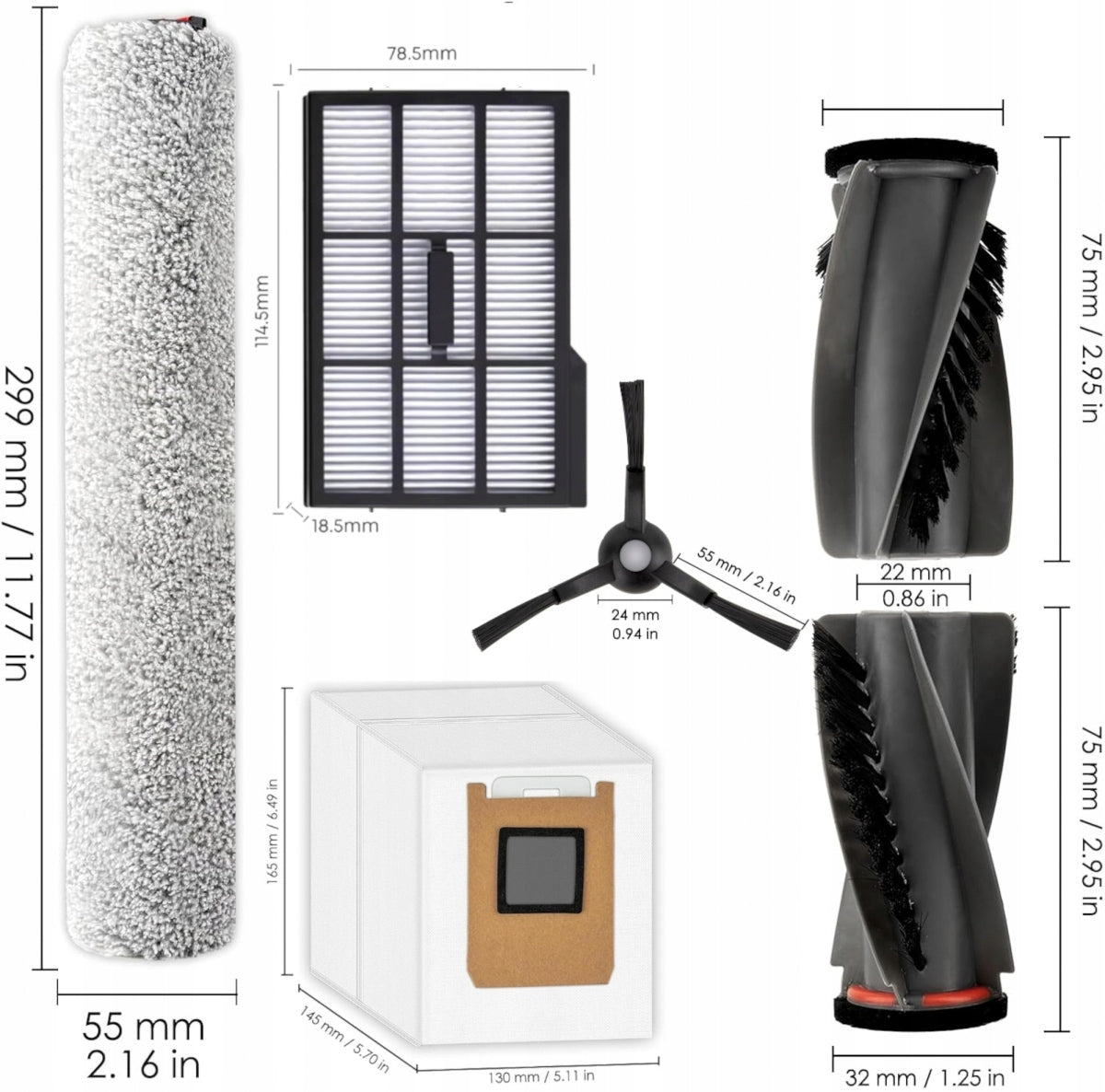Brush set main mop filters bags for EUFY E25 E28 OMNI OLD VERSION Manufacturer code AROB000150