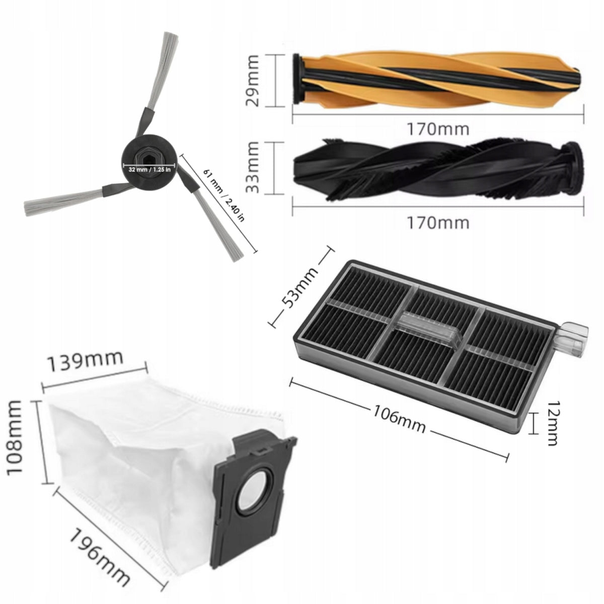 Brush set mop filters bags for Dreame Aqua 10 Ultra Roller Complete Manufacturer code AROB000175