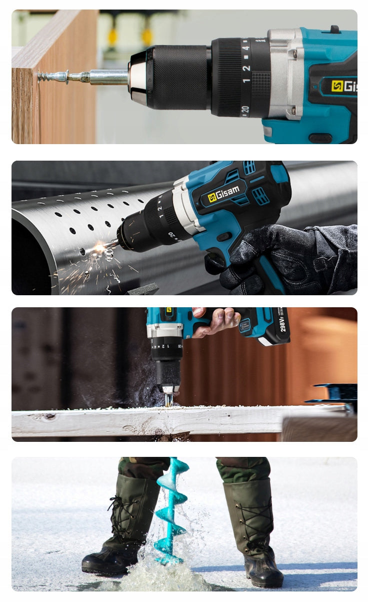 Brushless Impact Drill 13mm Electric Drill Tool 20+3 Torque Brand Gisam