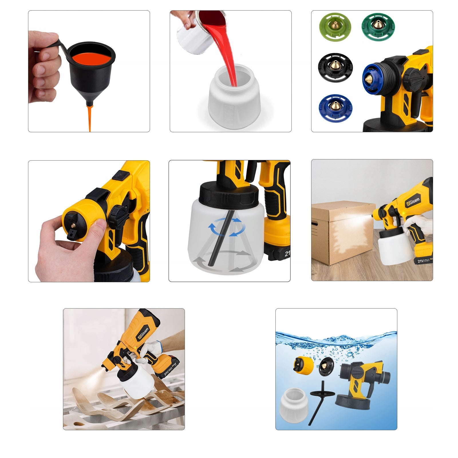 Brushless Paint Spray Gun Cordless Paint Gun 4Nozzle 2 Battery Batteries included yes