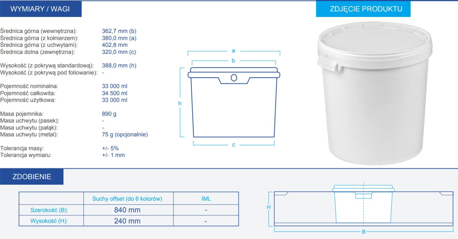 Bucket 33l food for food wine honey container Brand Bimek