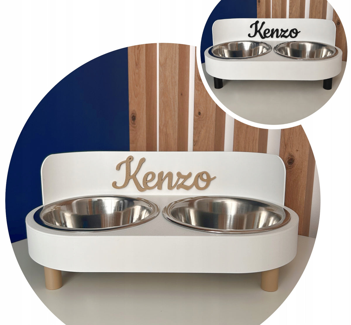 Buffet / Double Dog / Cat Bowl with Name on Feet - STYLISH
