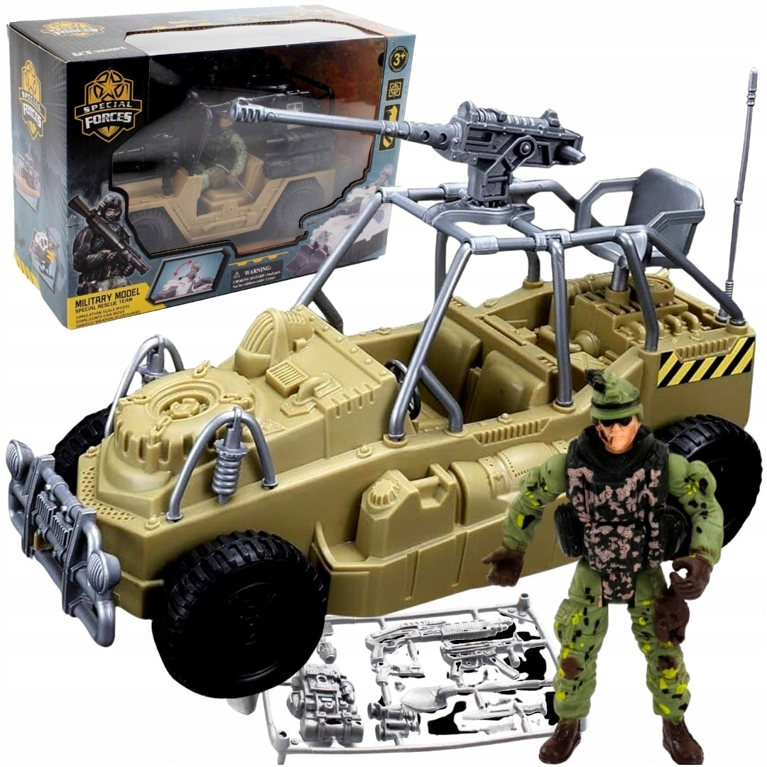 Buggy Military Combat Vehicle Kit with Rifle Figurine + Accessories