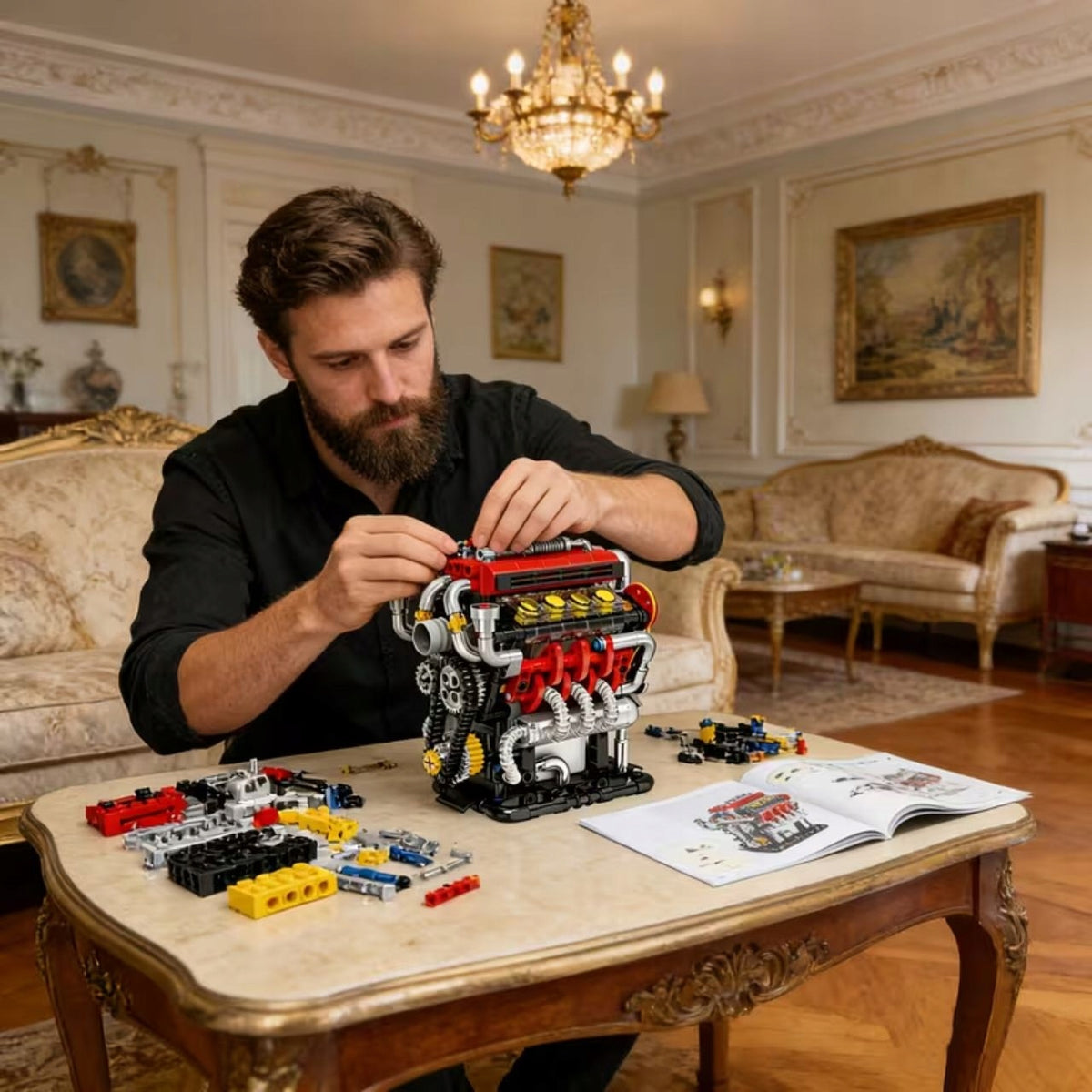 Building Blocks Model Engine V8 Folding DIY Mechanical Kit Packaging status original