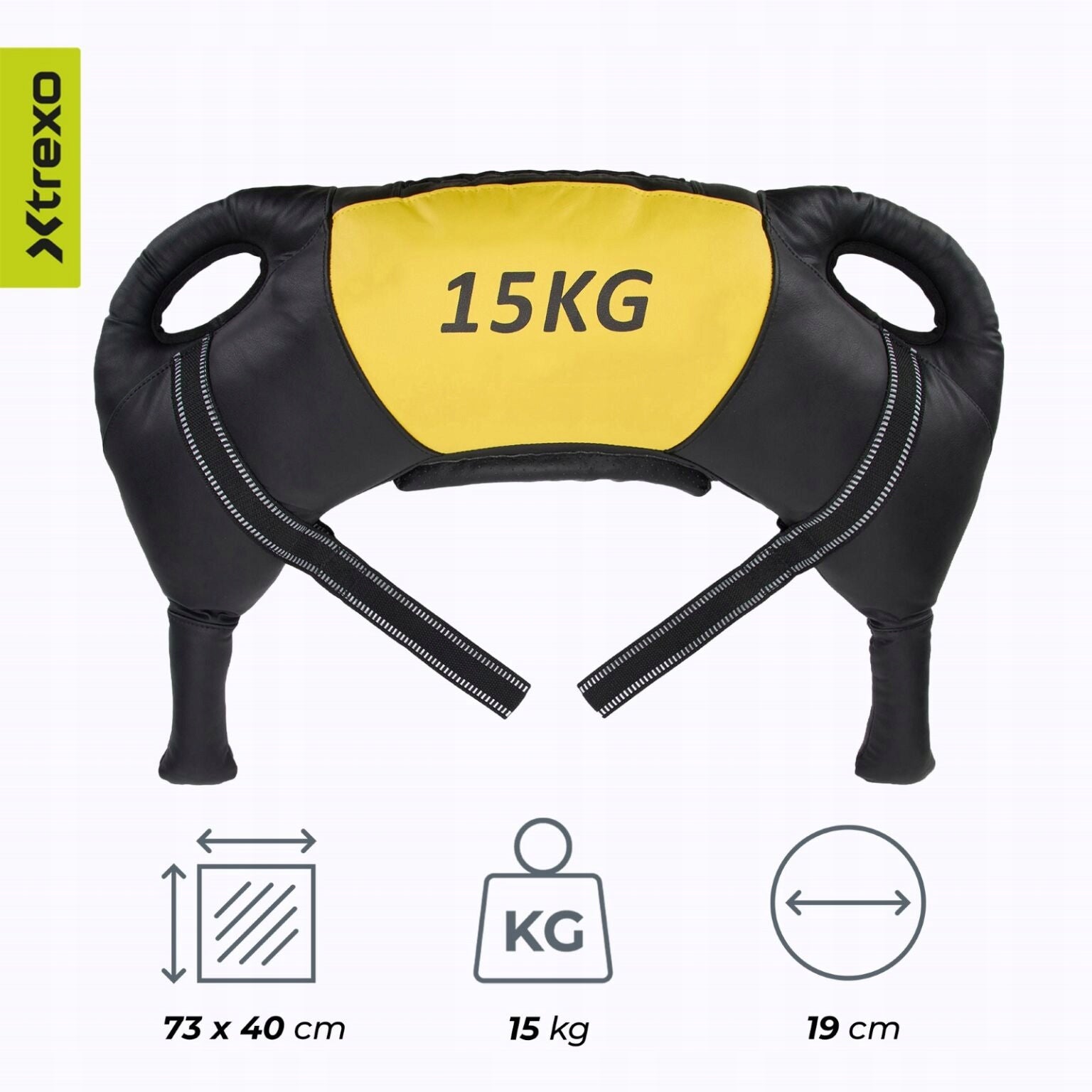 Bulgarian bag XTREXO 15 kg black/yellow TRAINING STRONG WITH HANDLE Brand Xtrexo