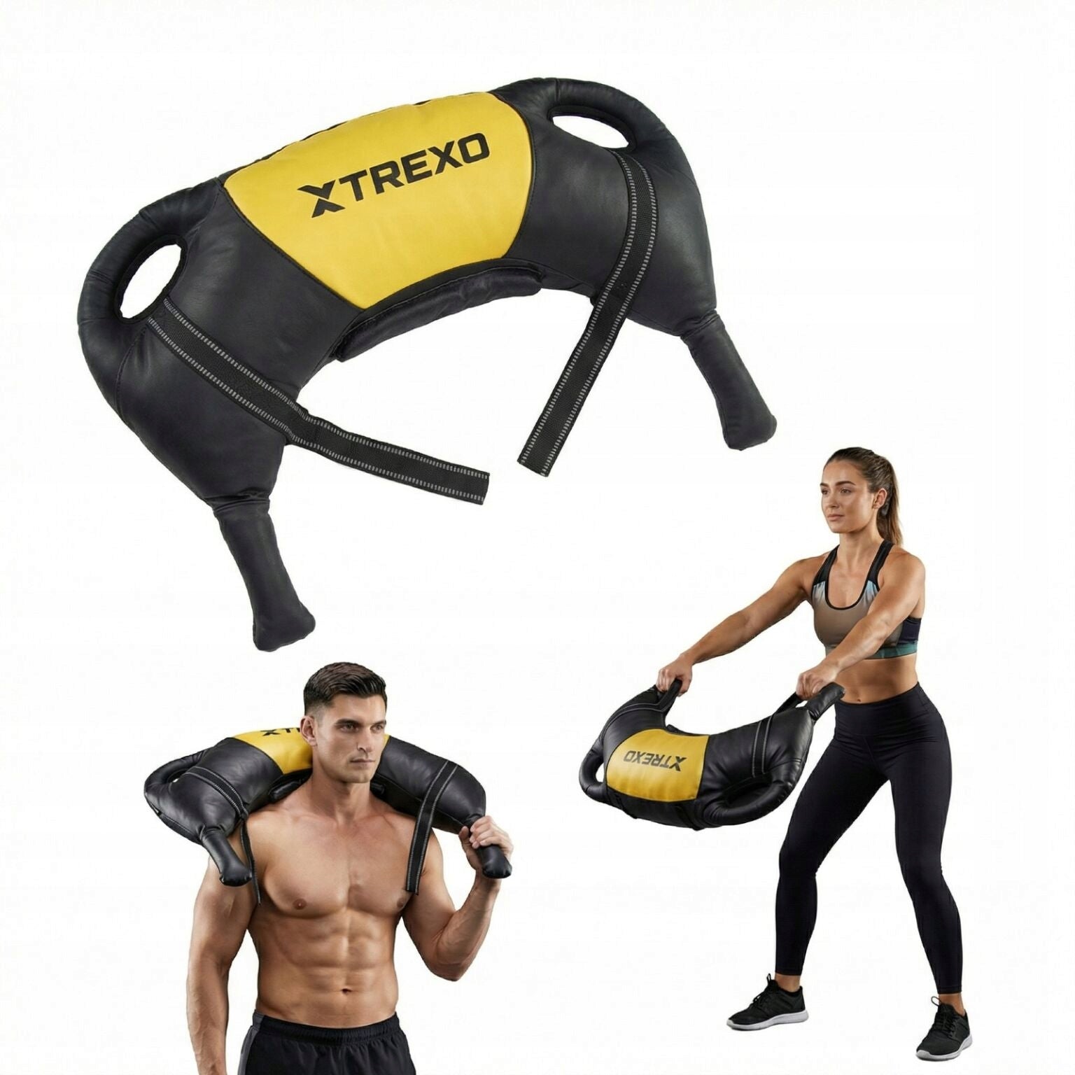 Bulgarian bag XTREXO 15 kg black/yellow TRAINING STRONG WITH HANDLE
