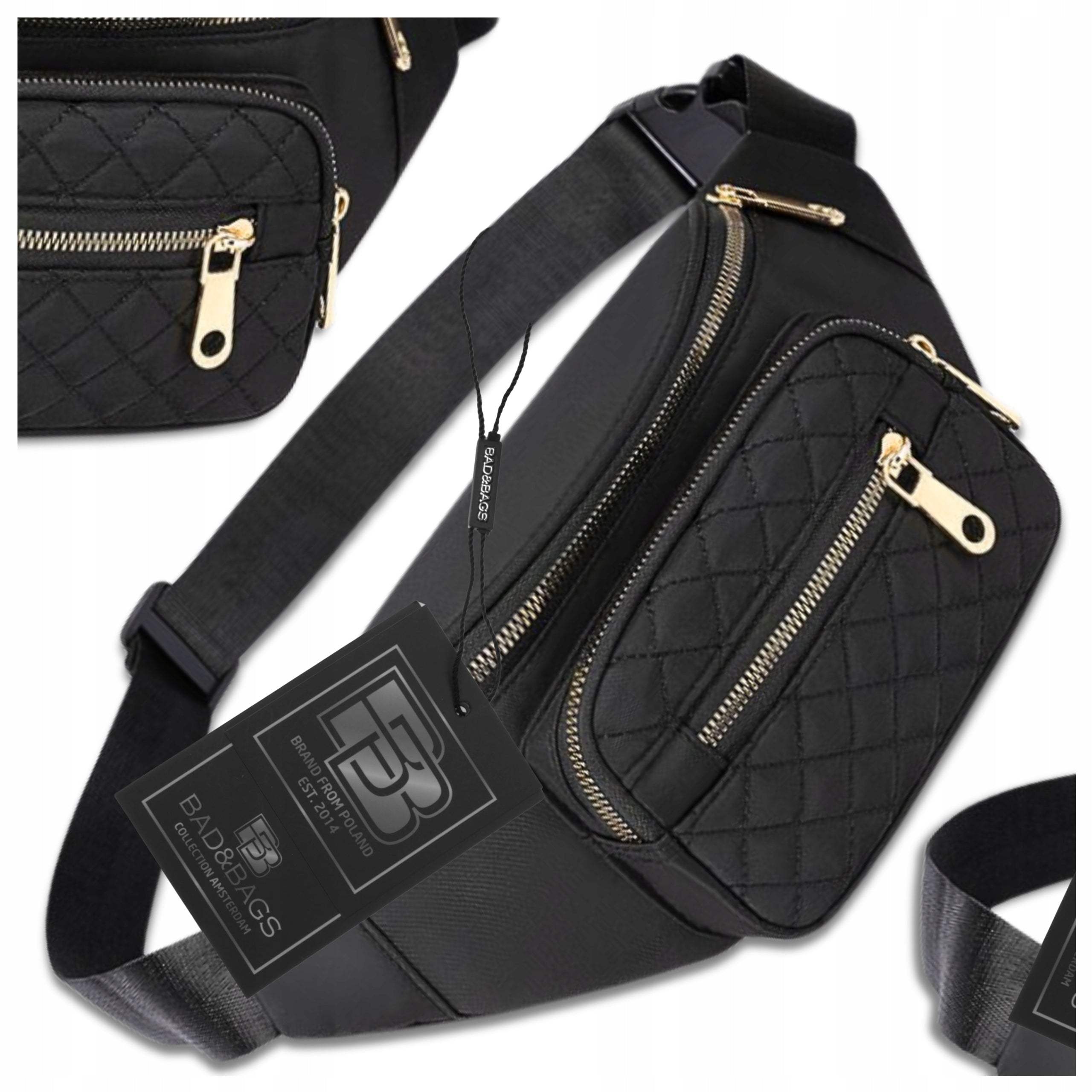Bum Bag Women's Black Spacious Urban Waterproof On Strap Quilted BAD&BAGS Packaging status original