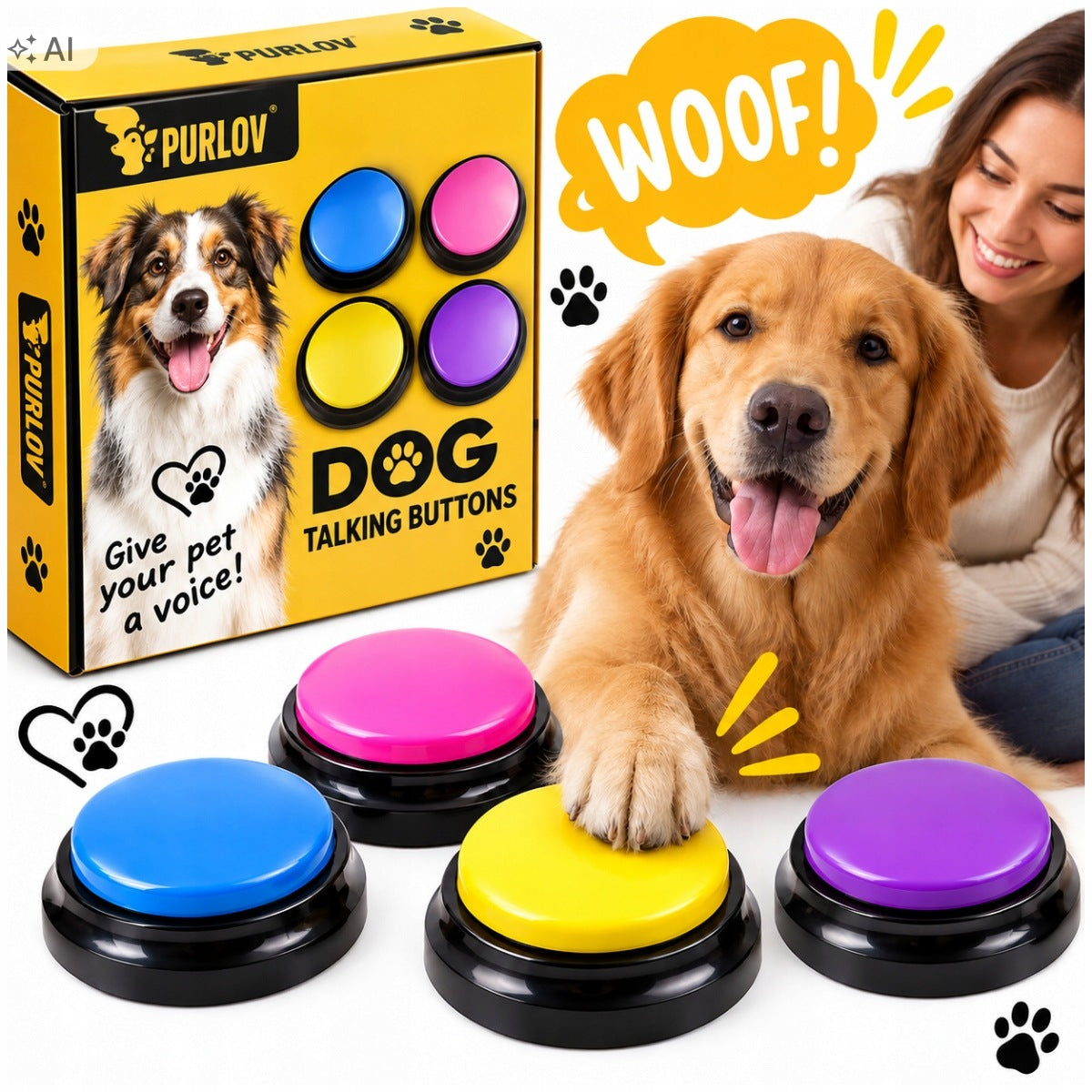 Buttons for Dog Sound Talking to Learn Fun Recording Training x4
