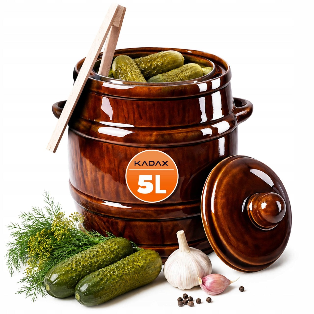 CABBAGE PICKLING BARREL CUCUMBER STONEWARE 5L POT WITH LID + PLIERS