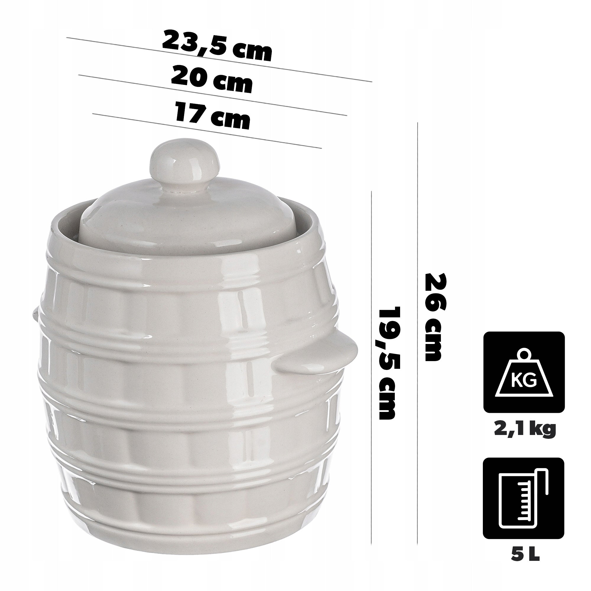 CABBAGE PICKLING BARREL CUCUMBER STONEWARE POT 5L WITH FLANGE Manufacturer code K10559