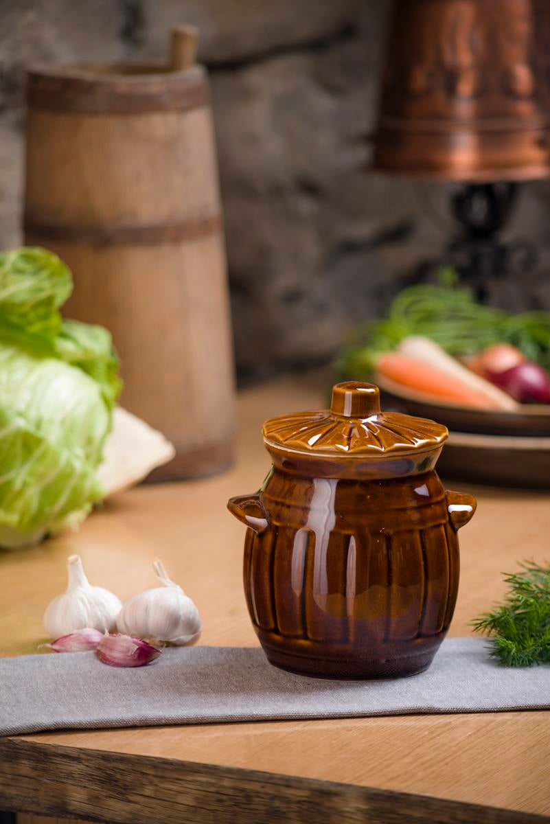 CABBAGE PICKLING BARREL CUCUMBERS 1,2L STONEWARE POT FOR CUCUMBERS LID Manufacturer code BECZKA NA pieczarki 1,2l z pokrywką