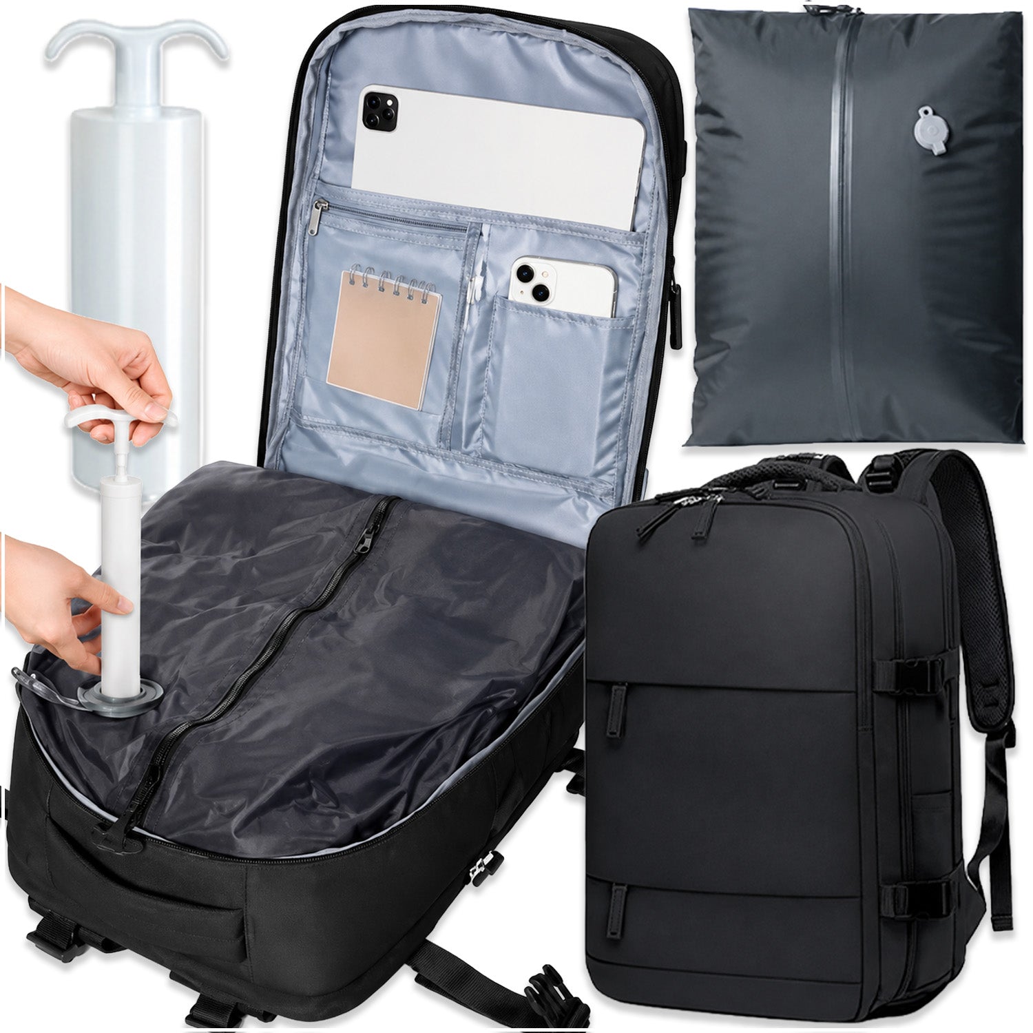 CABIN AIRCRAFT BACKPACK WIZZAIR RYANAIR COMPRESSION LUGGAGE + PUMP Manufacturer code PLECAK DO SAMOLOTU KOMPRESYJNY MEMFLOW
