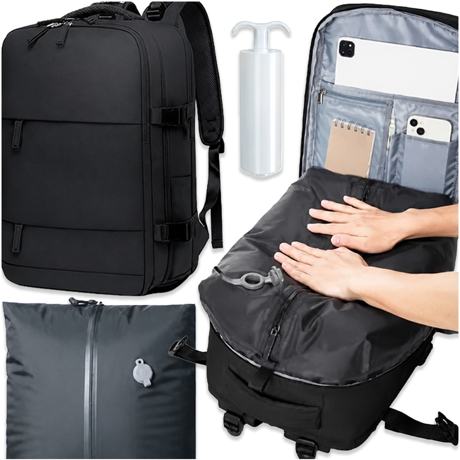 CABIN AIRCRAFT BACKPACK WIZZAIR RYANAIR COMPRESSION LUGGAGE + PUMP