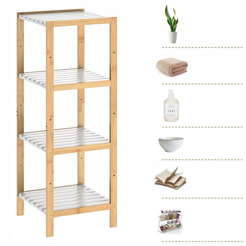 CABINET BATHROOM BAMBOO HALLWAY 4 SHELVES WHITE Brand Casaria