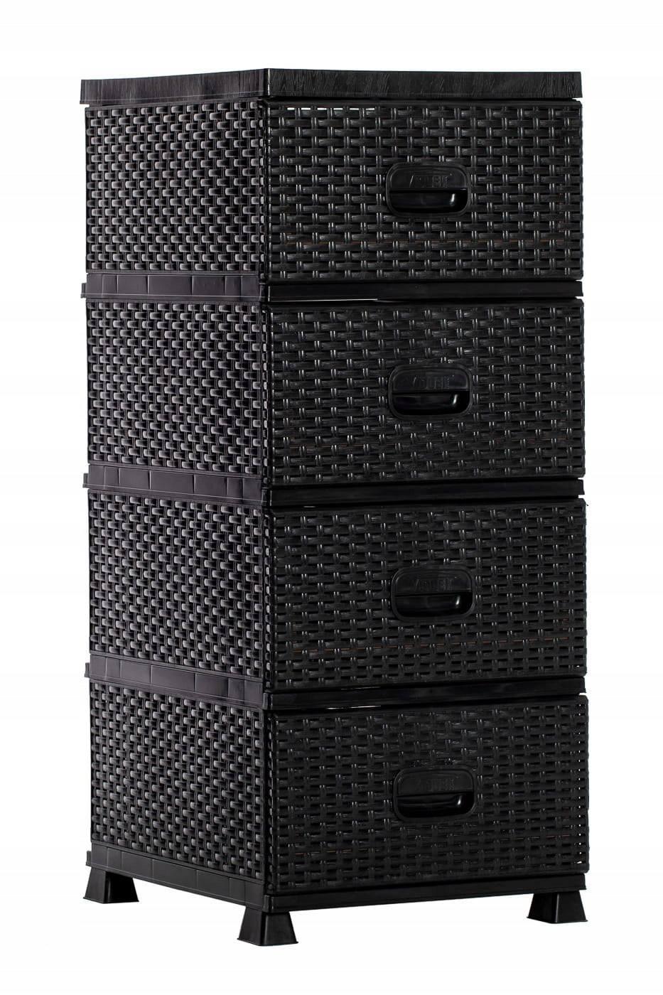 CABINET CHEST OF DRAWERS BOOKCASE 4 DRAWERS FOR BATHROOM RATTAN BLACK