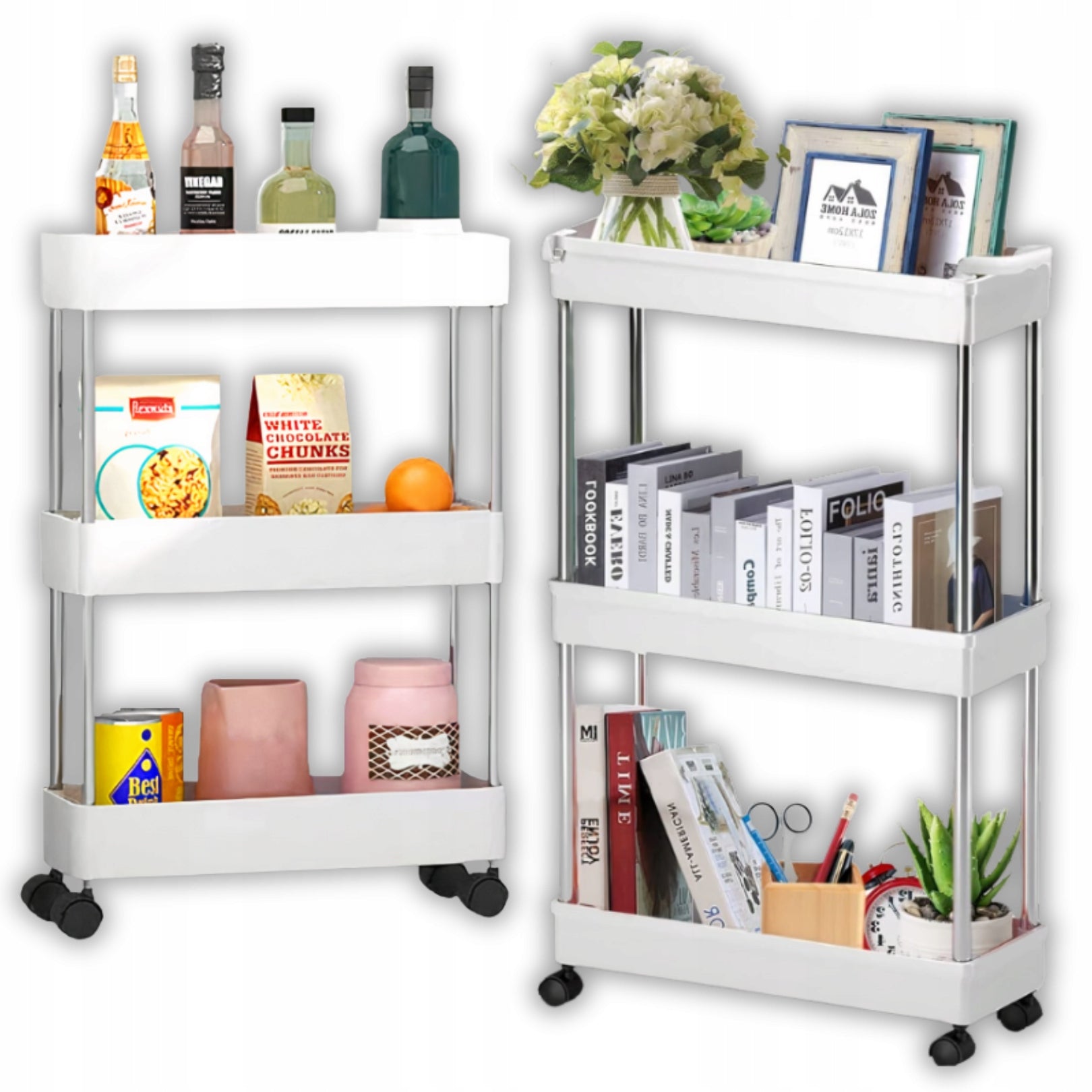 CABINET RACK ORGANIZER ON WHEELS FOR BATHROOM KITCHEN 3 BATHROOM SHELVES
