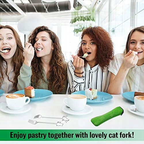 CAKE FORKS CAT STAINLESS STEEL DESSERT WITH CASE 4 PCS STEEL Series B08QYYGJS2