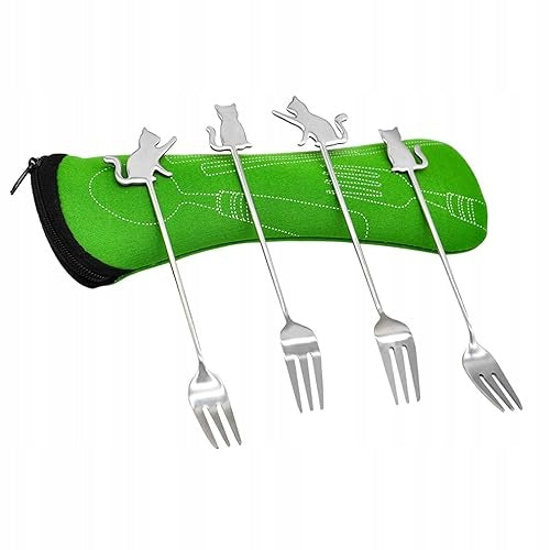 CAKE FORKS CAT STAINLESS STEEL DESSERT WITH CASE 4 PCS STEEL