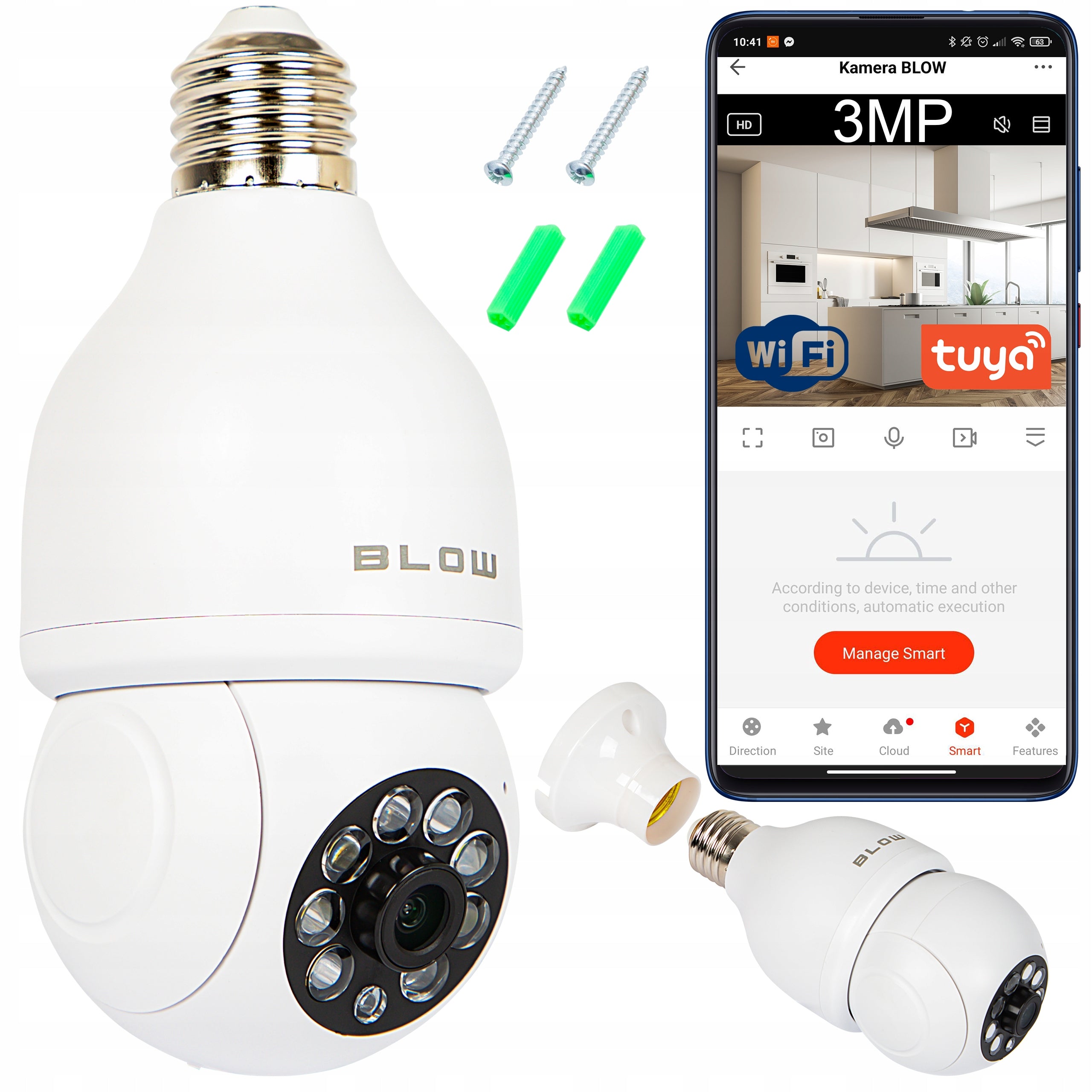 CAMERA BLOW T-833 WiFi IP TUYA 3MP ROTATING BULB SPY NANNY HD Manufacturer code 78-653#