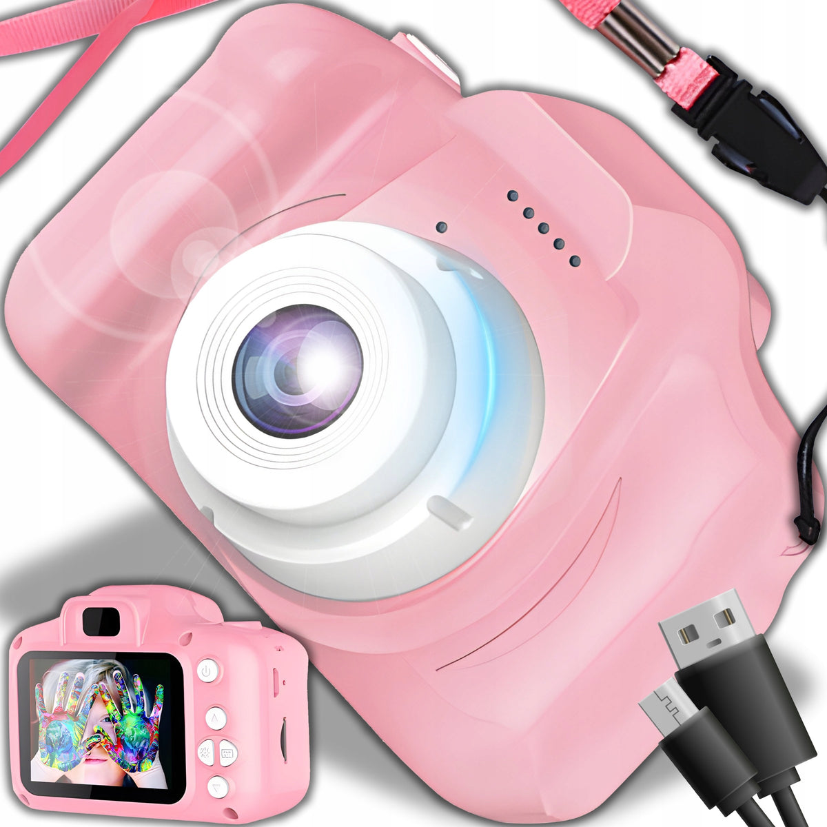 CAMERA DIGITAL CAMERA PINK FOR KIDS FULL HD 1080p 1440p 3 MPX GAMES LANYARD Packaging status original