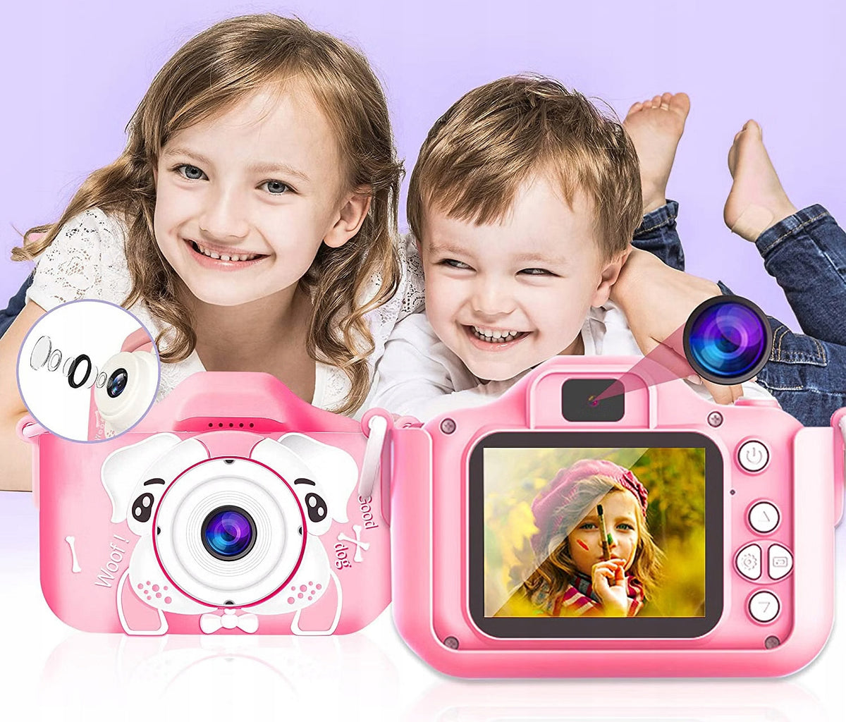 CAMERA FOR CHILDREN WITH GAMES TOY GIFT Manufacturer code X5 piesek różowy