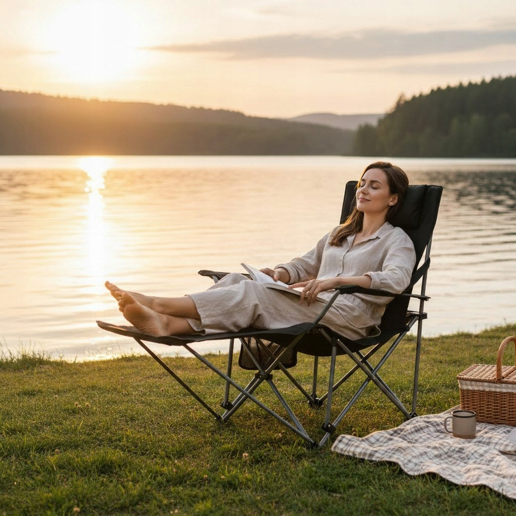 CAMPING CHAIR FOLDING FISHING TOURIST LOUNGER FOOTREST 150KG Manufacturer code 0000.053