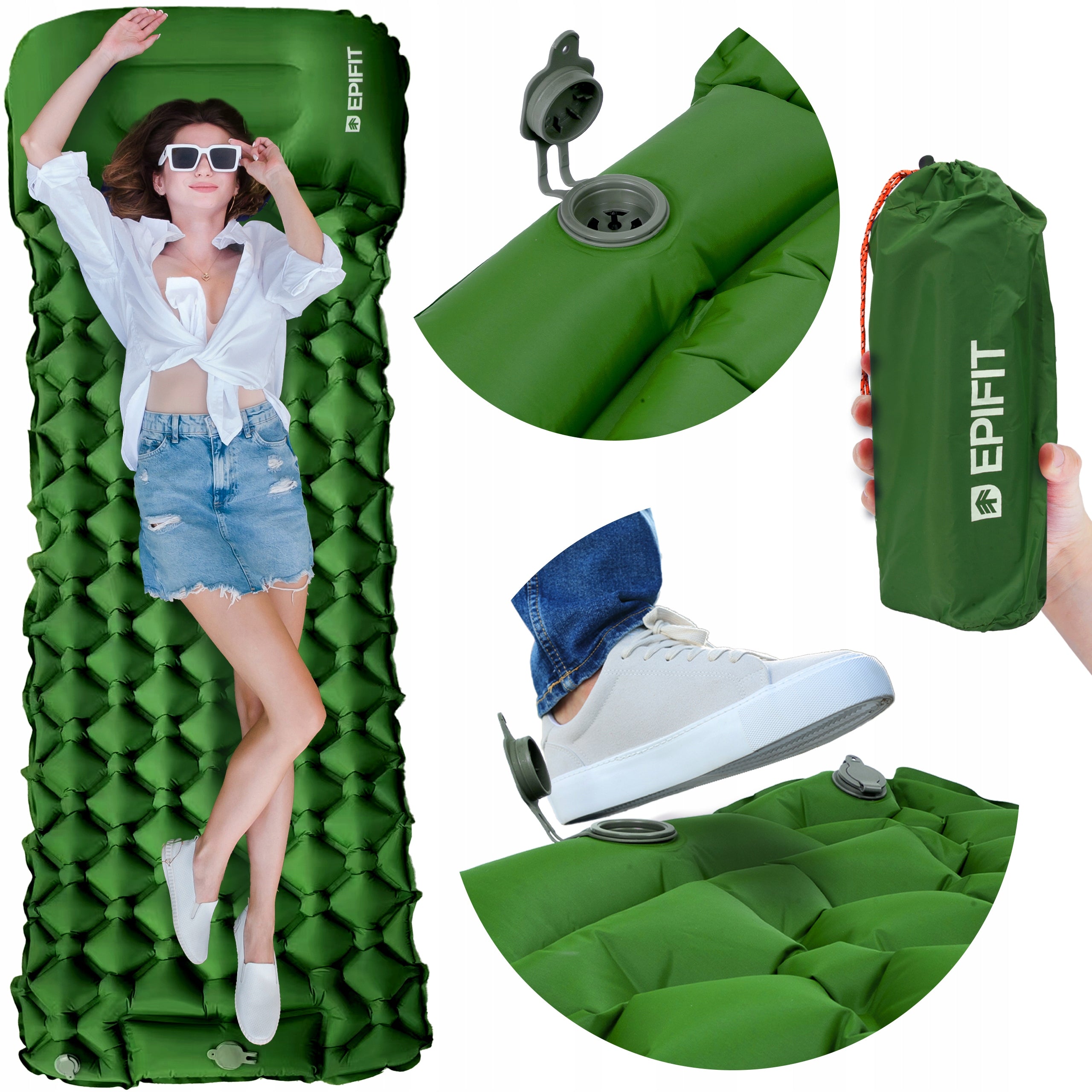 CAMPING SELF-INFLATING MATTRESS BUILT-IN PUMP ROLL-UP MAT