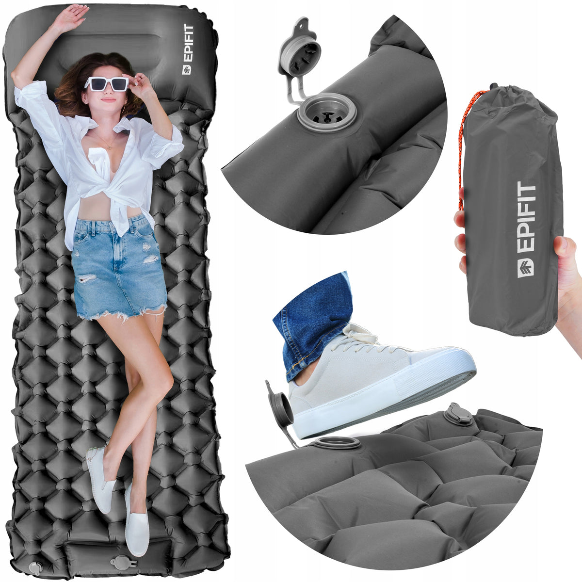 CAMPING SELF-INFLATING MATTRESS BUILT-IN PUMP ROLL-UP MAT